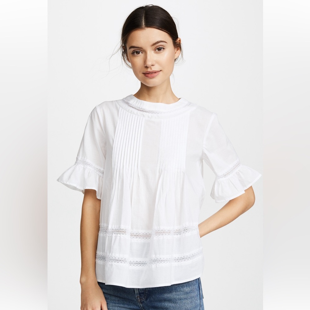 English Factory Lace Trim Pintuck Blouse (white)